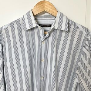 Michael Kors Stripe Button-Down Dress Shirt-White Black-Size 15.5 Neck